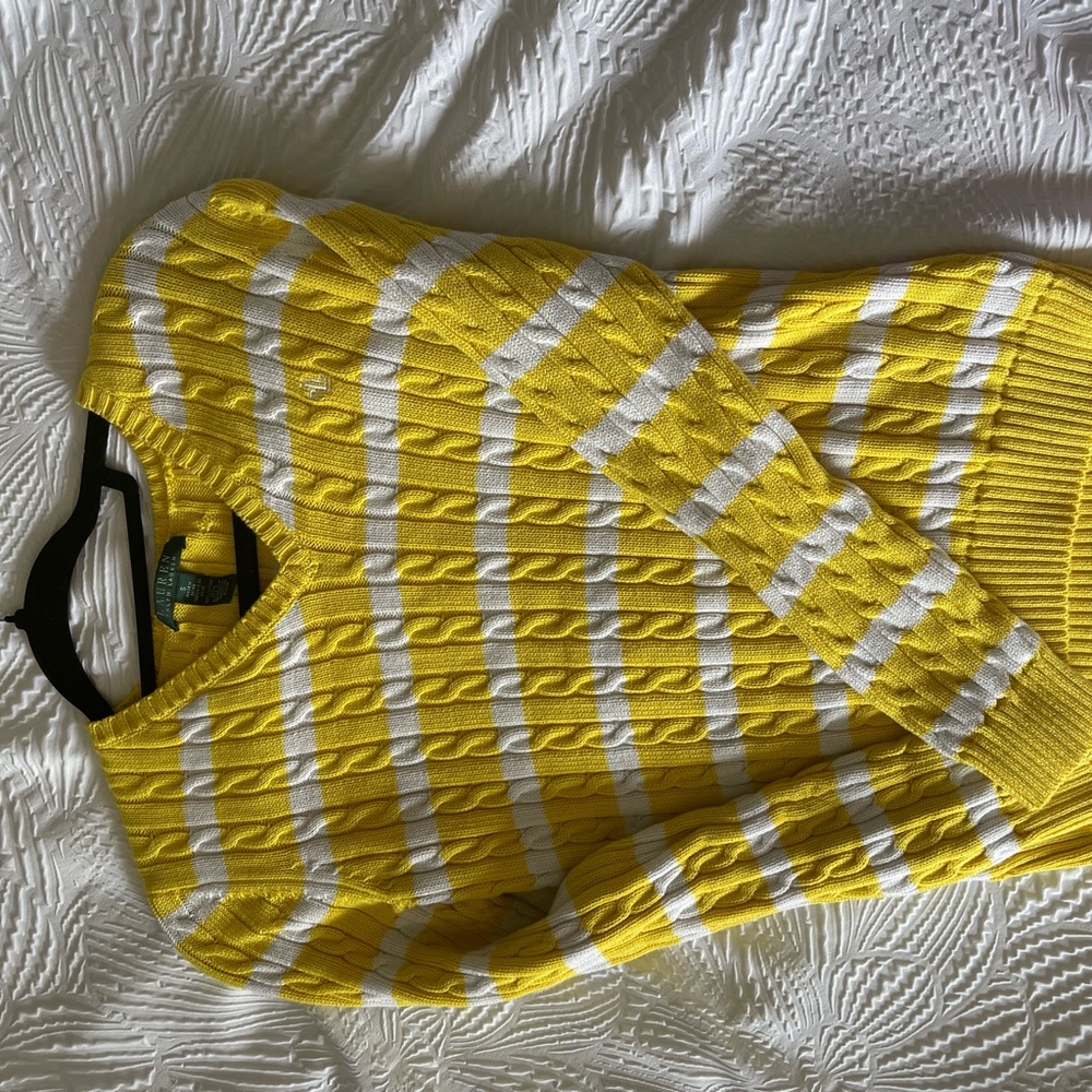 Vintage Ralph Lauren Yellow Striped V- neck Sweater